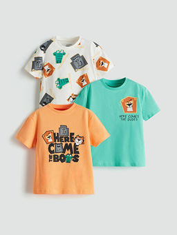 Bisiklet Yaka Bask?l? Erkek ?ocuk Ti??rt 3l?