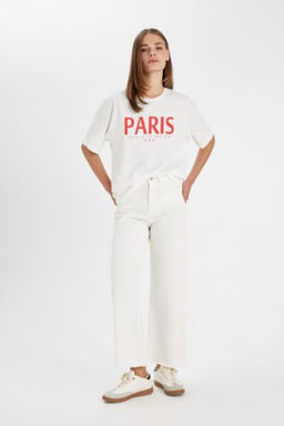 Culotte Gabardin Pantolon Yuksek Bel Basic Duz Cepli Genis Bol Paca
