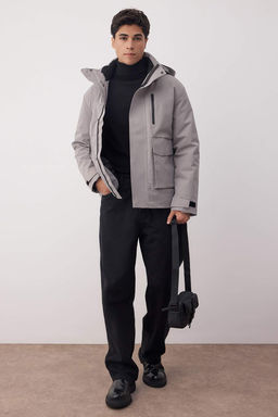 Gri Fitted K?sl?k Kal?n Parka Erkek Mont TMNAW26MO00007
