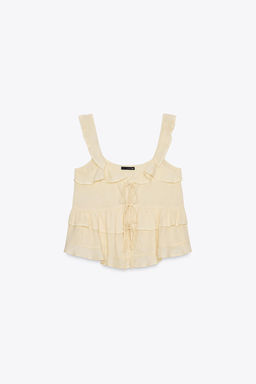 RUFFLED LACE LINEN BLEND TOP - Zara фото 6
