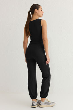 Siyah F?rcal? Soft Kumas Reflektor Bask?l? Spor Orme Tak?mlanabilir Esofman Alt? THMSS25EA00004