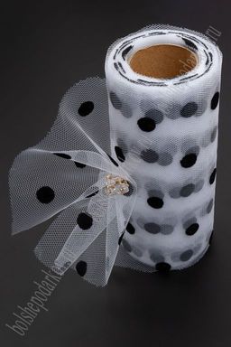 Фатин "Крупный горох" 15 см*15 ярд (SF-3779) белый/черный