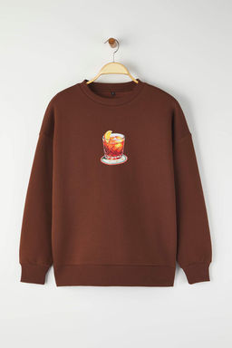 Teen Kahverengi Kal?n Ici Polarl? Kokteyl Bardak Bask?l? Orme Sweatshirt TWOAW26SW00159