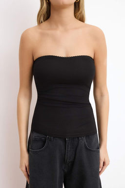 Siyah Fitted/Vucuda Oturan Straplez Kolsuz Buzgulu Yumusak Orme Bluz TWOSS26BZ00644 - Trendyolmilla фото 3