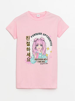 Bisiklet Yaka Bask?l? K?sa Kollu K?z ?ocuk Gecelik