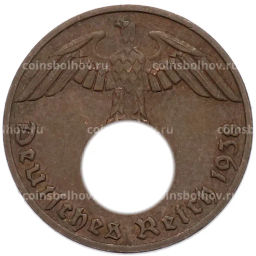 Монета 1 рейхспфенниг 1938 года E Германия