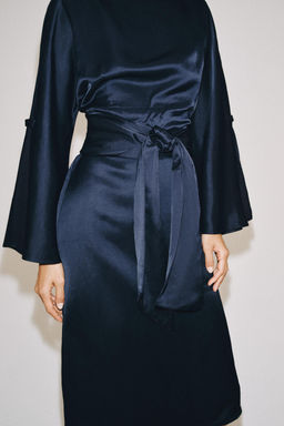 VESTIDO MIDI CINTUR?N CON LINO ZW COLLECTION / Azul - Zara фото 4