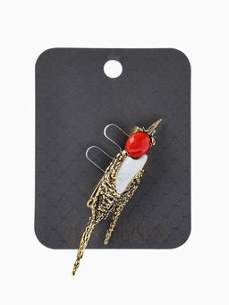 Брошь «Дятел», цвет красно-белый в чернёном золоте