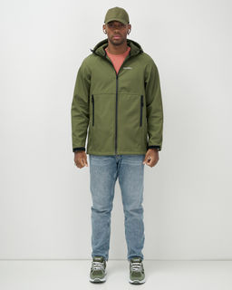 Ветровка спортивная мужская с капюшоном softshell цвета хаки 9563Kh