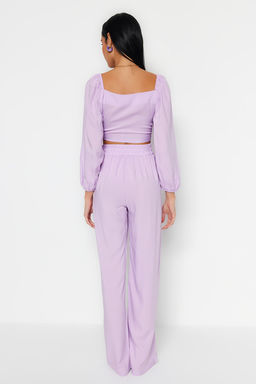 Plaj Giyim Lila Dokuma Baglama Detayl? Bluz-Pantolon Tak?m TBESS23AU00072 - Trendyolmilla фото 5