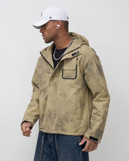 Куртка спортивная мужская весна осень бежевого цвета 25473B