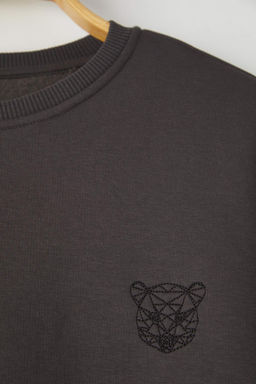 Antrasit Oversize/Genis Kesim Pamuklu Basic Ici Polarl? Kal?n Nak?sl? Sweatshirt TMNAW25SW00011