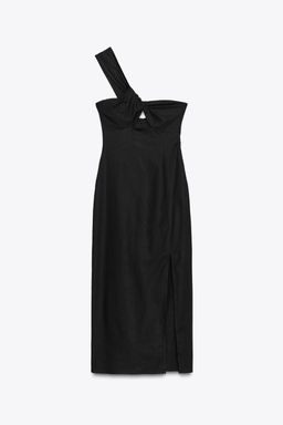 ASYMMETRIC CUT-OUT MIDI DRESS WITH LINEN BLEND - Zara фото 5