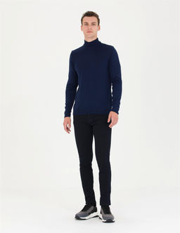 A__k Lacivert Slim Fit Yar_m Bal_k__ Yaka Basic Triko Kazak - Pierre cardin фото 4