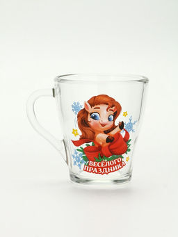 Кружки стеклянные новогодние Весёлого праздника. Лошади, набор 2 шт. по 300 мл