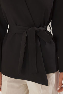 Trendyolmilla Siyah Kruvaze Baglama Detayl? Dokuma Blazer Ceket TWOSS25BC00031 фото 3