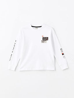 Bisiklet Yaka Uzun Kollu Bask?l? Erkek ?ocuk Ti??rt