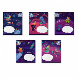 Цена за 10 шт. Тетрадь школьная ученическая ErichKrause Коты в космосе, 18 листов, линейка (в плёнке по 10 шт.)_MIX-PACK фото 2