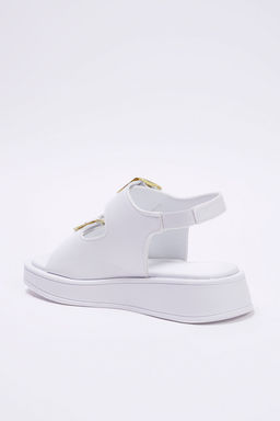 Beyaz Cift Tokal? Kad?n Kal?n Taban Sandalet TAKAW25SD00000