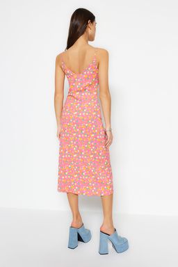 Ekru Cicek Bask?l? Burumcuk Belden Ac?lan/Skater Ask?l? Midi Orme Elbise TWOSS23EL01454 - Trendyolmilla фото 14