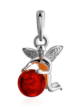 Небольшая подвеска с натуральным коньячным янтарём Ангелок