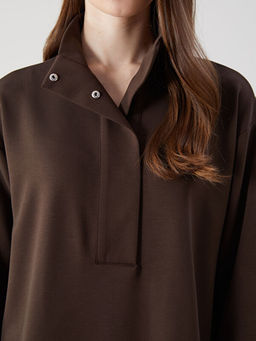 Dik Yaka D?z Oversize Kad?n Sweatshirt Tunik