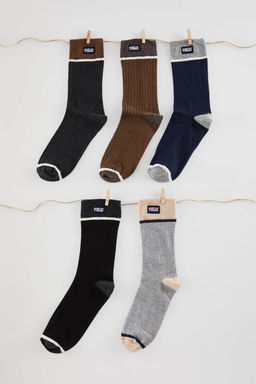 TRENDYOL MAN Cok Renkli Unisex 5li Pamuklu Renk Bloklu Etiketli Kolej-Tenis-Orta Boy Corap TMNAW25CO00007