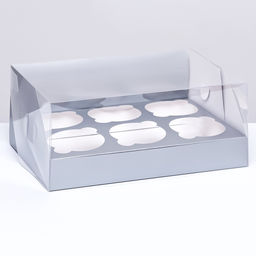 Цена за 2 шт. Коробка для 6 капкейков 23.5×16×10 см, серебро