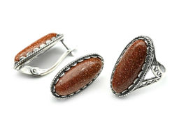 Кольцо Серьги с авантюрином имитация размер 18