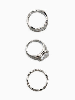 Набор колец 3 шт "Новый стиль" жемчуг,цепь, размер МИКС, цвет белый в серебре