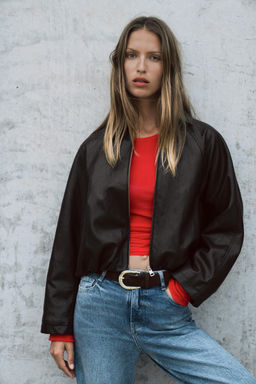 FAUX LEATHER BOMBER JACKET - Zara фото 13
