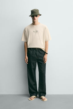 CAMISETA TEXTOS ESTAMPADOS / Crudo / Beige