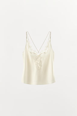 TOP SATINADO ENCAJE TIRAS CRUZADAS / Crudo - Zara фото 8