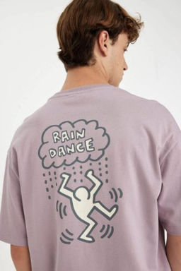 Keith Haring Boxy Fit Bisiklet Yaka Bask?l? Pamuklu K?sa Kollu Tisort
