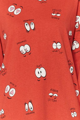 Trendyolmilla Gri %100 Pamuklu Goz Desenli T-shirt-Jogger Orme Pijama Tak?m? THMAW22PT0270