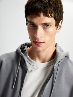 Kap??onlu Uzun Kollu Erkek Fermuarl? Sweatshirt