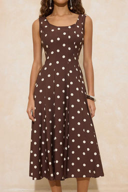 Kahverengi Puantiyeli Baglama Detayl? Midi Dokuma Elbise TWOSS26EL00055 - Trendyolmilla фото 6