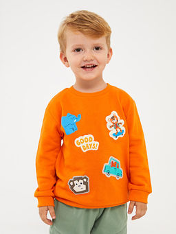 Bisiklet Yaka Bask?l? Erkek Bebek Sweatshirt