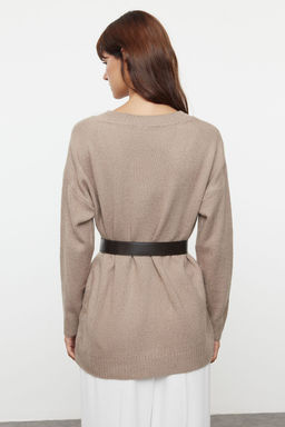 Vizon Genis Kal?p Kemerli Yumusak Dokulu Triko Kazak TWOAW25KZ00054