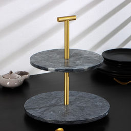 Этажёрка для фруктов и десертов Magistro Granite, 2 яруса, d=25/30×33 см, мрамор, серая