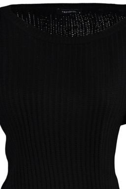 Siyah Crop Genis Kal?p Ispanyol Kol Triko Kazak TWOAW20KZ0743