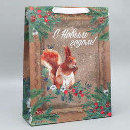 Пакет подарочный новогодний крафтовый С Новым годом, L 31?40?11.5 см