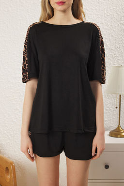 Trendyolmilla Siyah Leopar Detayl? Viskon Sortlu Orme Pijama Tak?m? THMSS25PT00241  фото 4