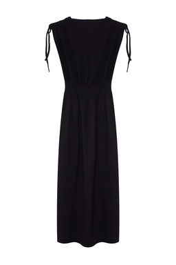 TRENDYOLMILLA Siyah Duz S?f?r Kol Kruvaze Skater/Belden Ac?lan Buzgulu Esnek Midi Elbise Orme TWOSS24EL01063  фото 14