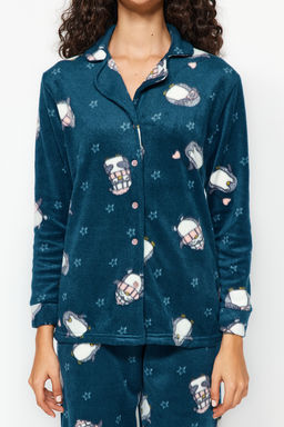 Trendyolmilla Petrol Penguen Desenli Polar K?sl?k Orme Pijama Tak?m? THMAW22PT0356 фото 4