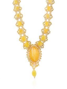 Изысканное колье из бисера и натурального балтийского янтаря Лукоморье