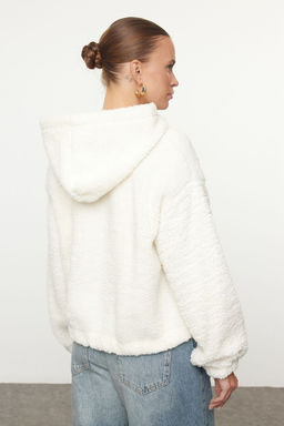 TRENDYOLMILLA Koyu Bej Pelus Regular/Normal Kal?p Kapusonlu Fermuarl? Kal?n Orme Sweatshirt TWOAW25SW00238 фото 5