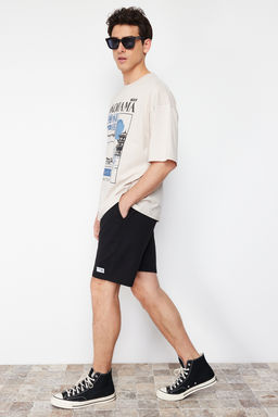 Siyah Regular/Normal Kesim Etiket Aplikeli Pamuklu Sort TMNSS23SR00079