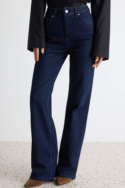 Koyu Mavi Az Esnek Y_ksek Bel Wide Leg Geni_ Pa_a Jeans TWOAW27JE00100 - Trendyolmilla фото 3