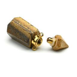 Парфюмерный флакон-кулон из яшмы бежевой 14*14*42мм